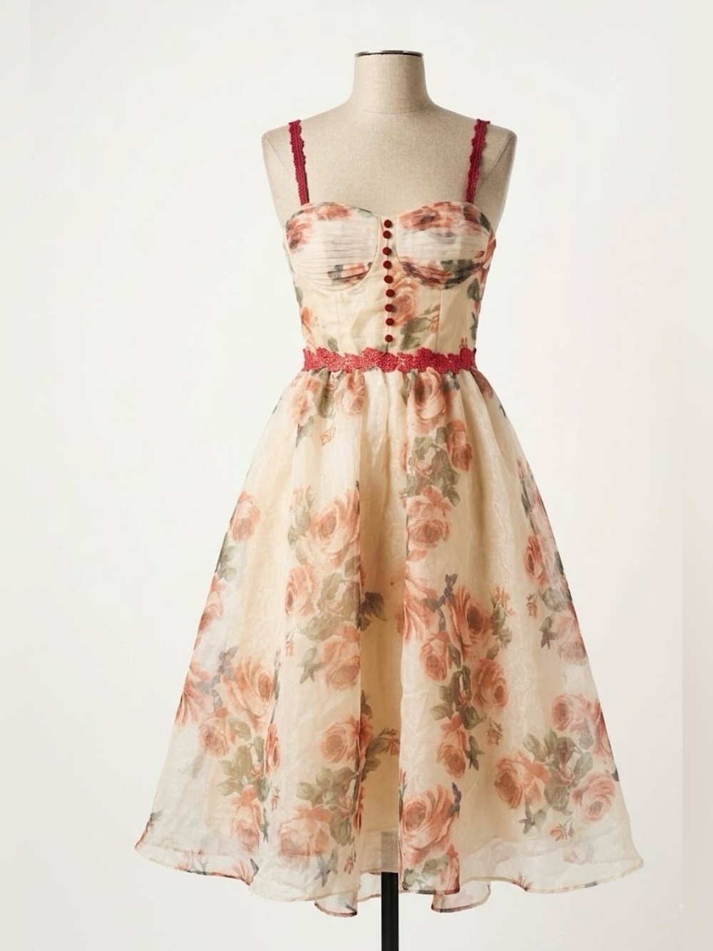 ✨ Gorgeous Lu Ulla Romantic Floral Organza Midi Dress ✨ Tea Dress in Blush Rose - Picture 3 of 5